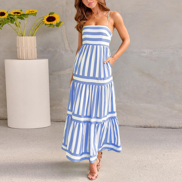 Damen Maxikleid mit schmalen Trägern und gestreiftem Design Drune