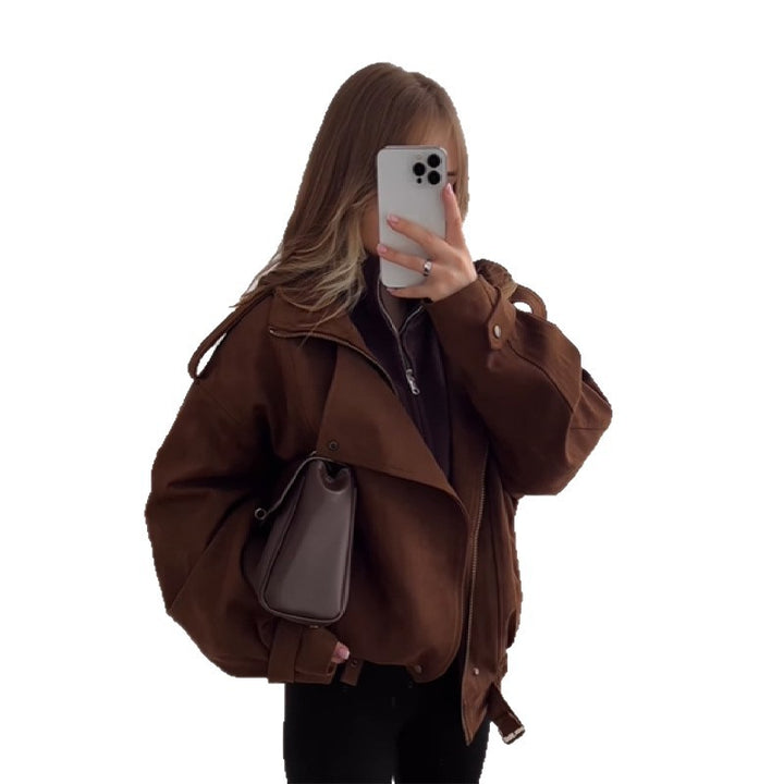 Damen Oversized Kunstlederjacke mit praktischen Taschen und lässigem Schnitt Drune