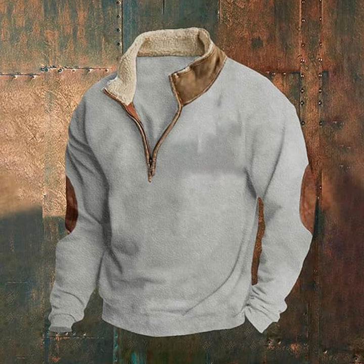 Herren Fleece-Pullover mit hohem Kragen und robusten Lederapplikationen Drune