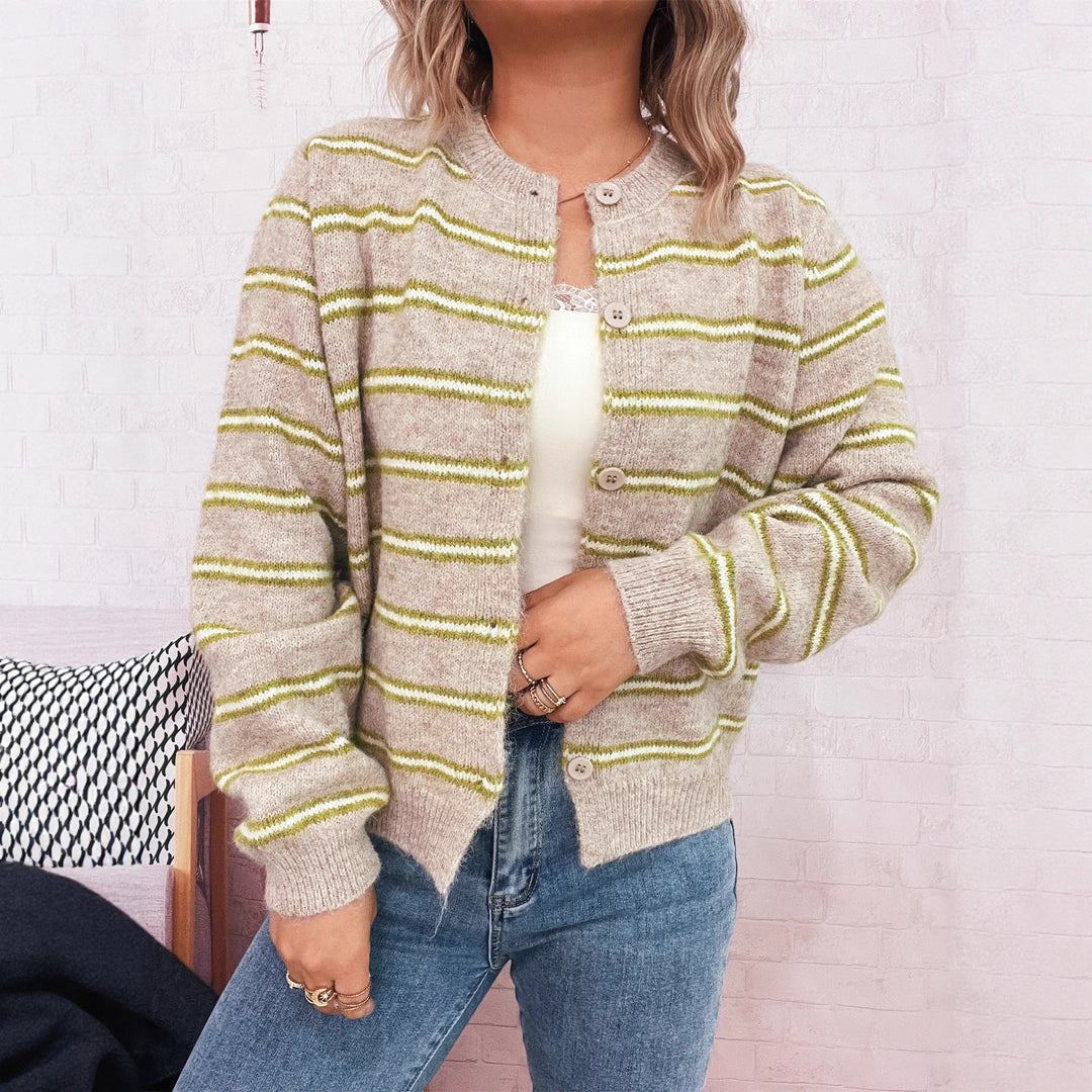 Damen gemütliche Strickjacke mit modernen Streifen Drune