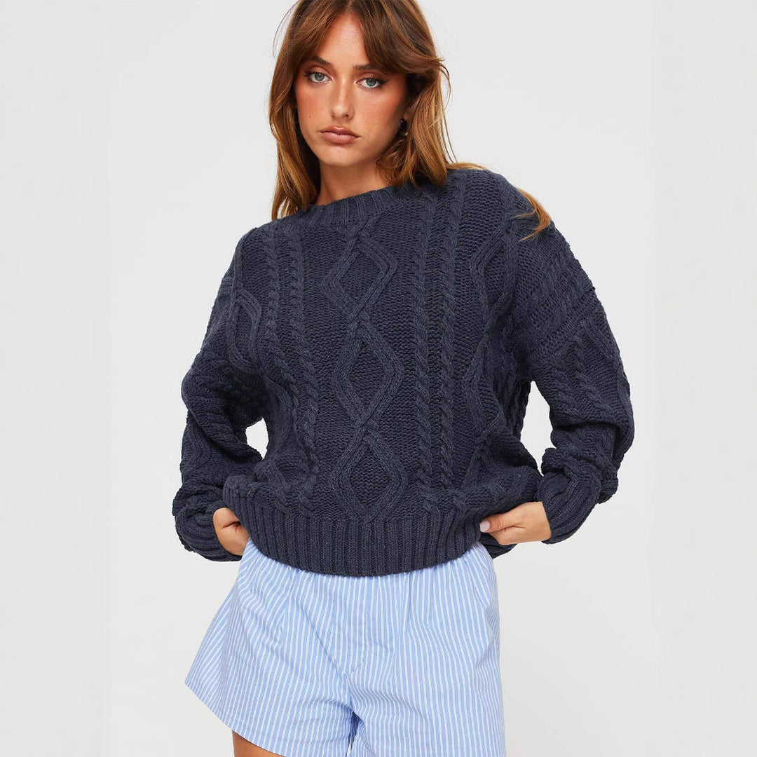Damen Grobstrickpullover mit voluminösen Ärmeln und klassischem Zopfmuster Drune