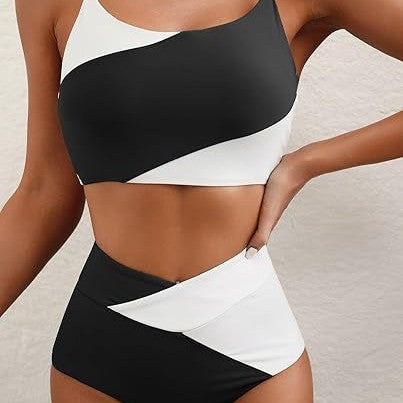 Damen Hoch tailliertes Bikini-Oberteil mit asymmetrischem Design Drune