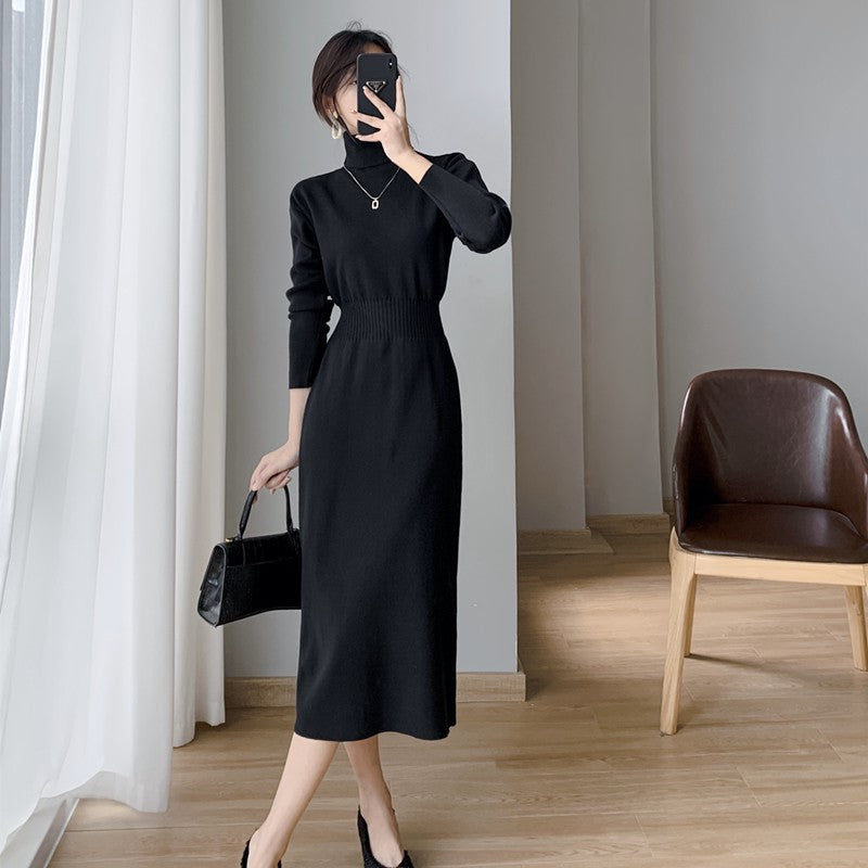 Damen Strickkleid mit hohem Kragen und taillierter Silhouette Drune