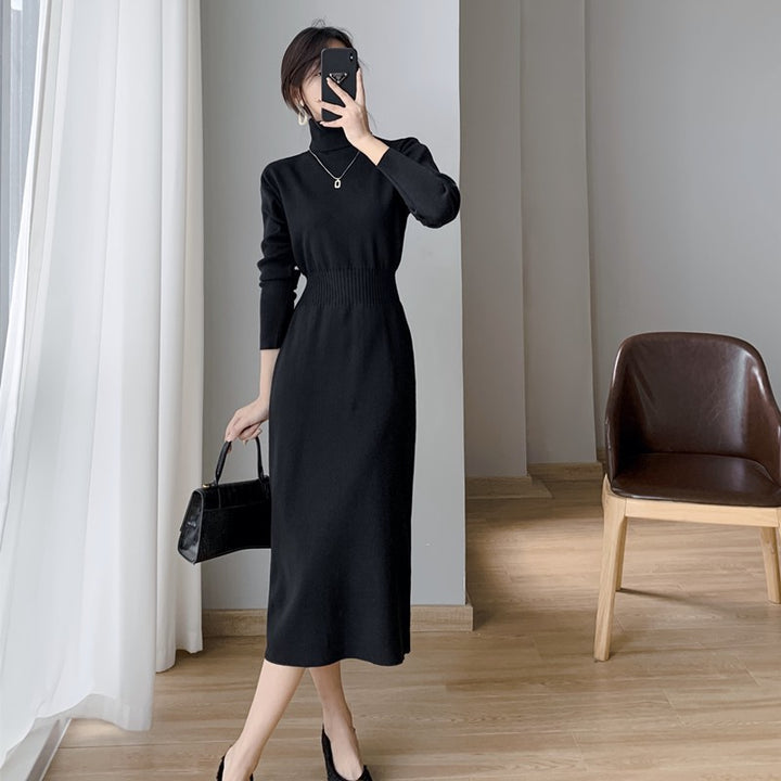 Damen Strickkleid mit hohem Kragen und taillierter Silhouette Drune