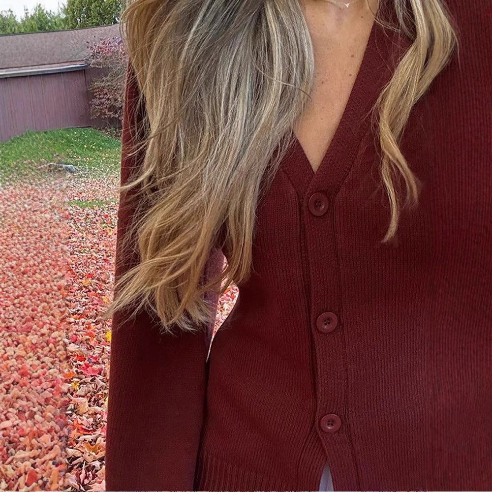 Damen Übergangsstrickjacke mit weiten Ärmeln und Knopfverschluss Drune