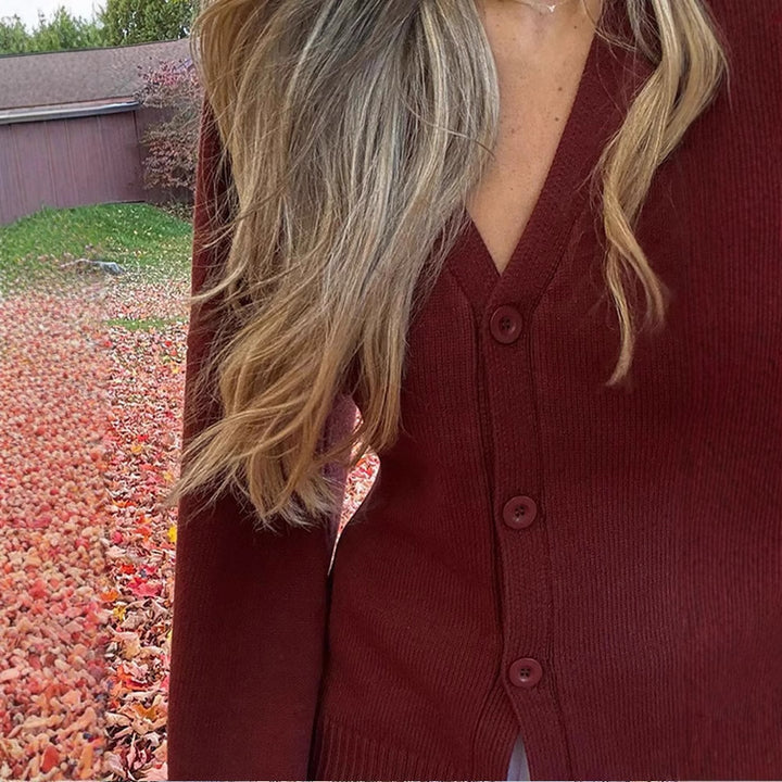 Damen Übergangsstrickjacke mit weiten Ärmeln und Knopfverschluss Drune