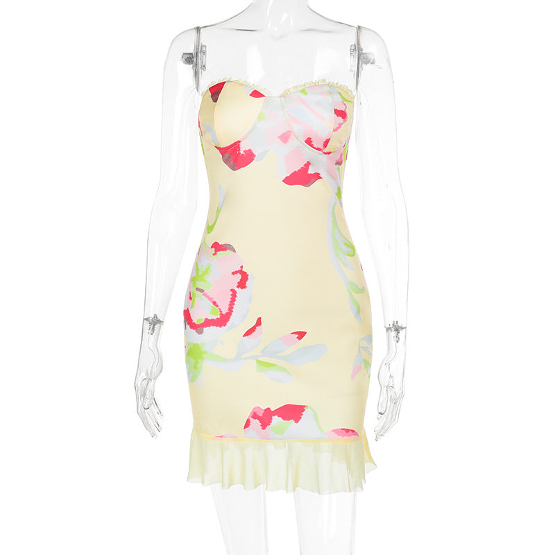 Damen Cocktail-Kleid mit floralem Design und korpetierraffiniertem Schnitt Drune