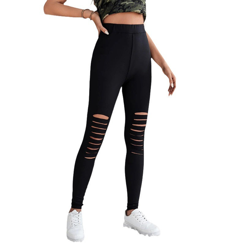 Damen Leggings mit modischen Cut-Outs und hohem Bund Drune