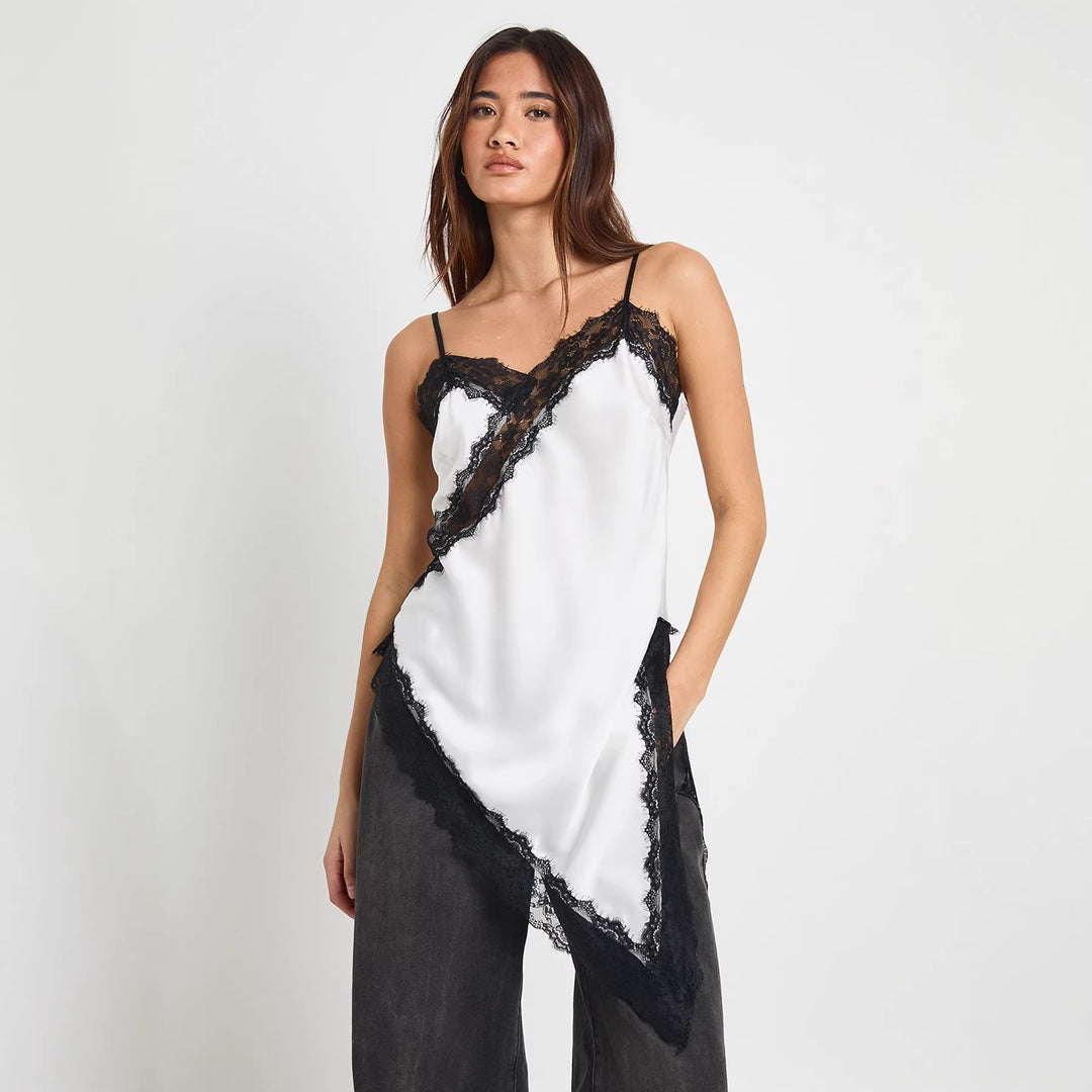 Damen Asymmetrisches Spitzen-Cami mit luxuriösen Details Drune