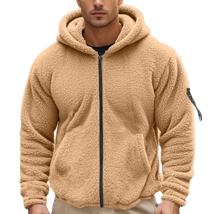 Herren nan wattierte Sherpa-Fleece-Kapuzenjacke mit durchgehendem Reißverschluss, elastischem Saum und Ärmel-Reißverschlusstasche Drune