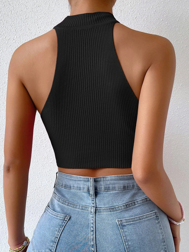 Damen Hochgeschlossenes Crop-Top mit Rippstrickmuster Drune