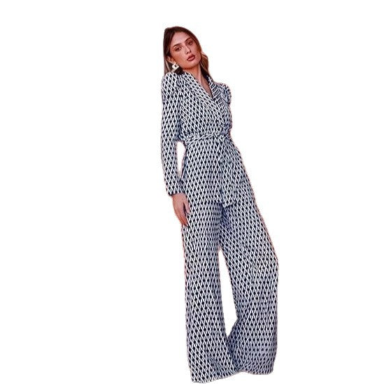 Damen elegantes und modisches Zweiteiler-Set mit Bindegürtel Drune
