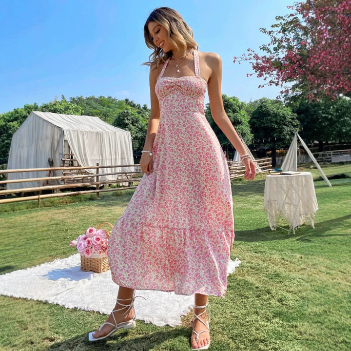 Damen Maxikleid mit verspieltem Blumenmuster und tailliertem Schnitt Drune