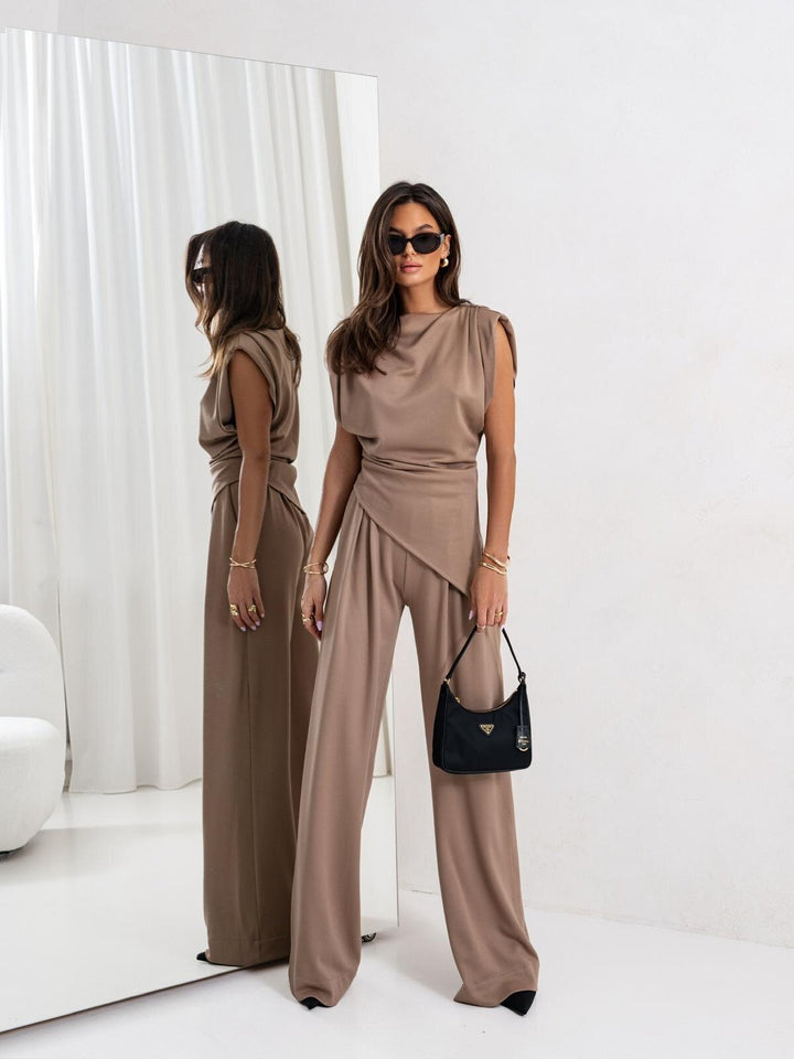 Damen eleganter Jumpsuit mit Drapé-Details und weitem Bein Drune