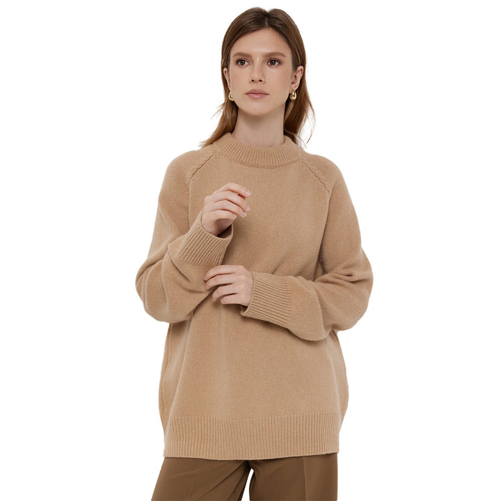 Damen Oversized Strickpullover mit elegantem Rundhalsausschnitt und tiefen Schultern Drune
