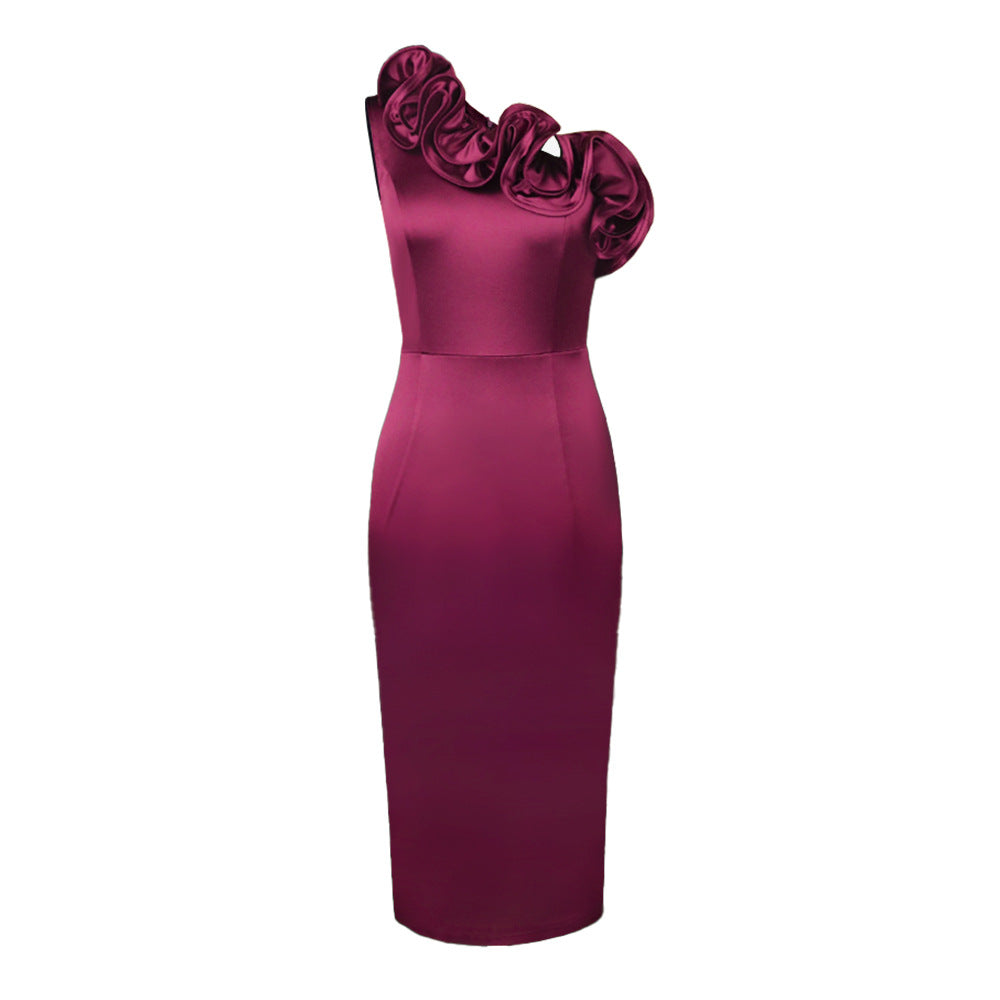 Damen Elegantes Cocktailkleid mit voluminösen Rüschen Drune