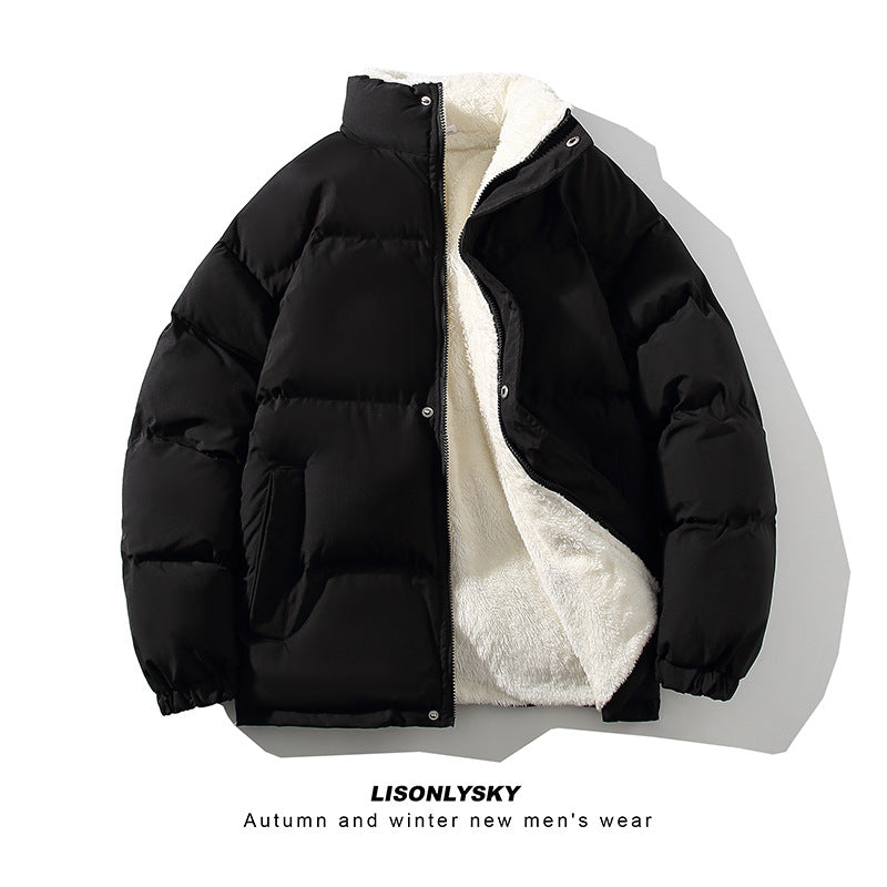 Herren nan gefütterte Winter-Steppjacke mit Teddyfutter, hohem Stehkragen und verdeckter Druckknopfleiste Drune