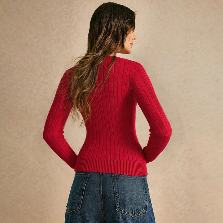 Damen Pullover mit V-Ausschnitt und strukturiertem Zopfmuster Drune