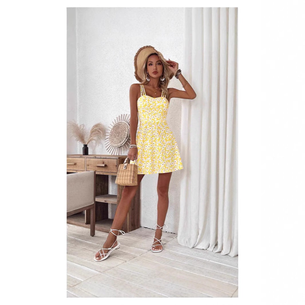 Damen Blühendes Sommerkleid mit verstellbaren Trägern und ausgestelltem Rock Drune