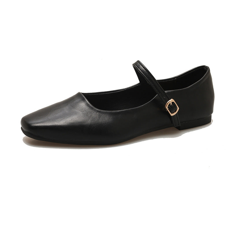 Damen Quadratzehen-Mary-Jane-Flats mit verstellbarem Knöchelriemen Drune
