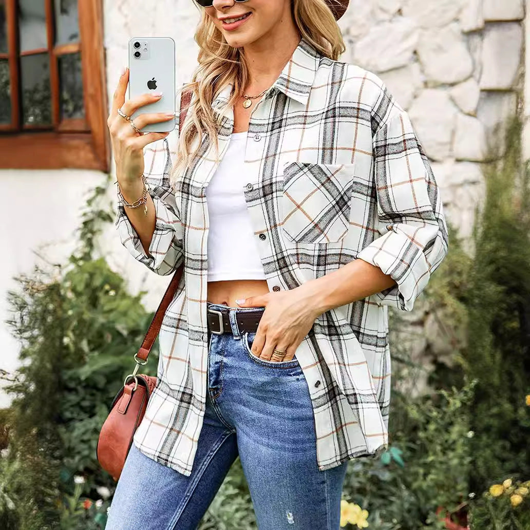 Damen Karierte Freizeitbluse Drune