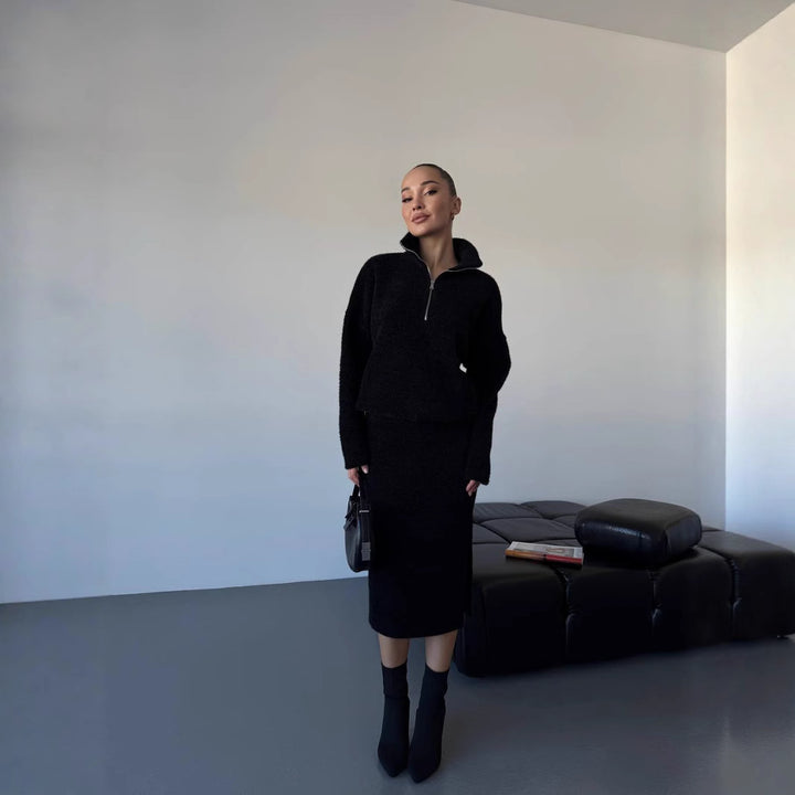 Damen Sportlicher Strickpullover mit kurzem Reißverschluss Drune