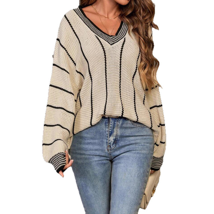 Damen Grobstrickpullover mit V-Ausschnitt und lässigem Schnitt Drune