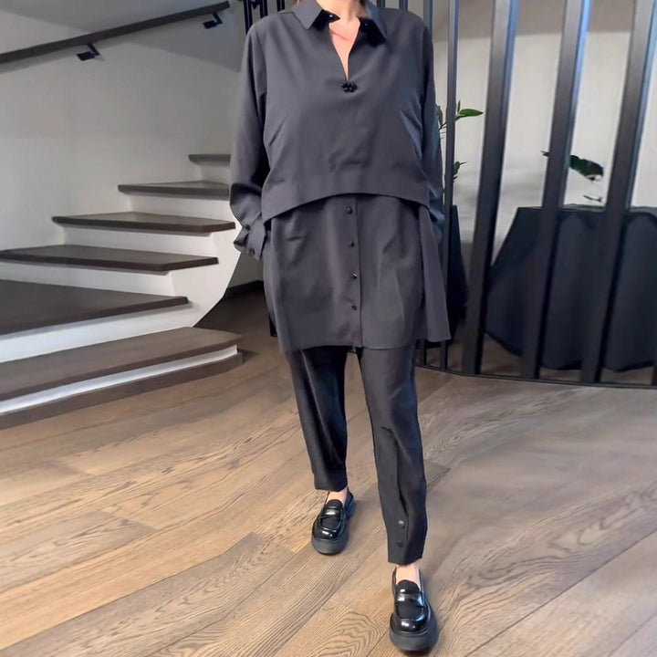 Damen Lässiger Zweiteiliger Anzug mit modischer Bluse und Hose Drune