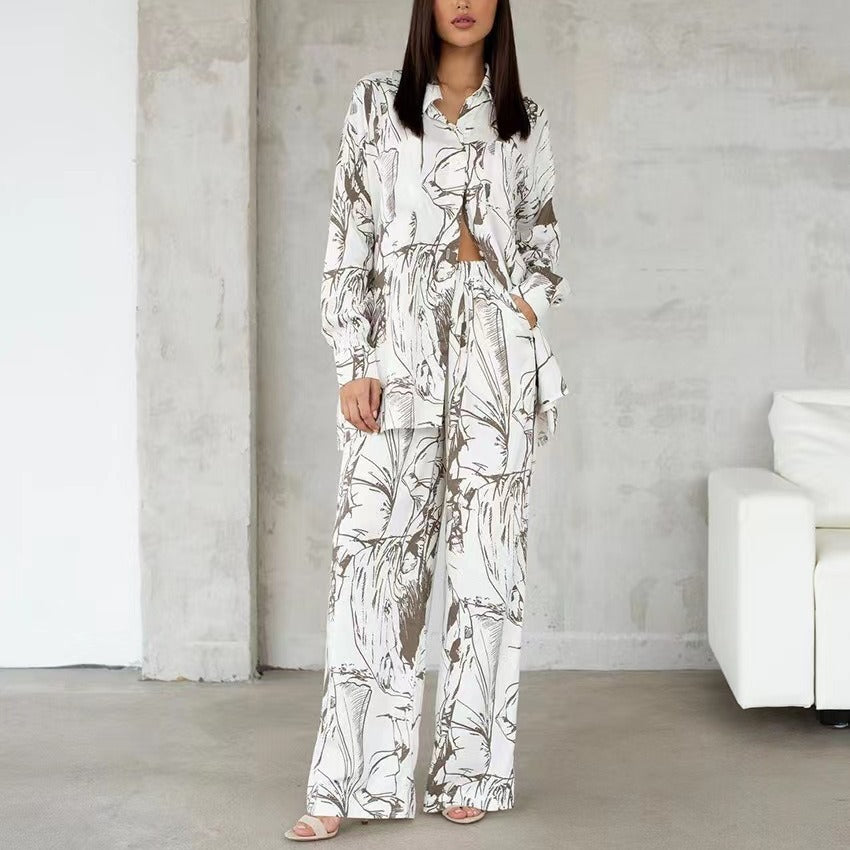 Damen Elegante und lässige Blusen-Hosen-Kombination Drune