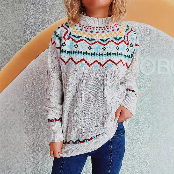 Damen Strickpullover mit hochgeschlossenem Kragen und grafischem Design Drune