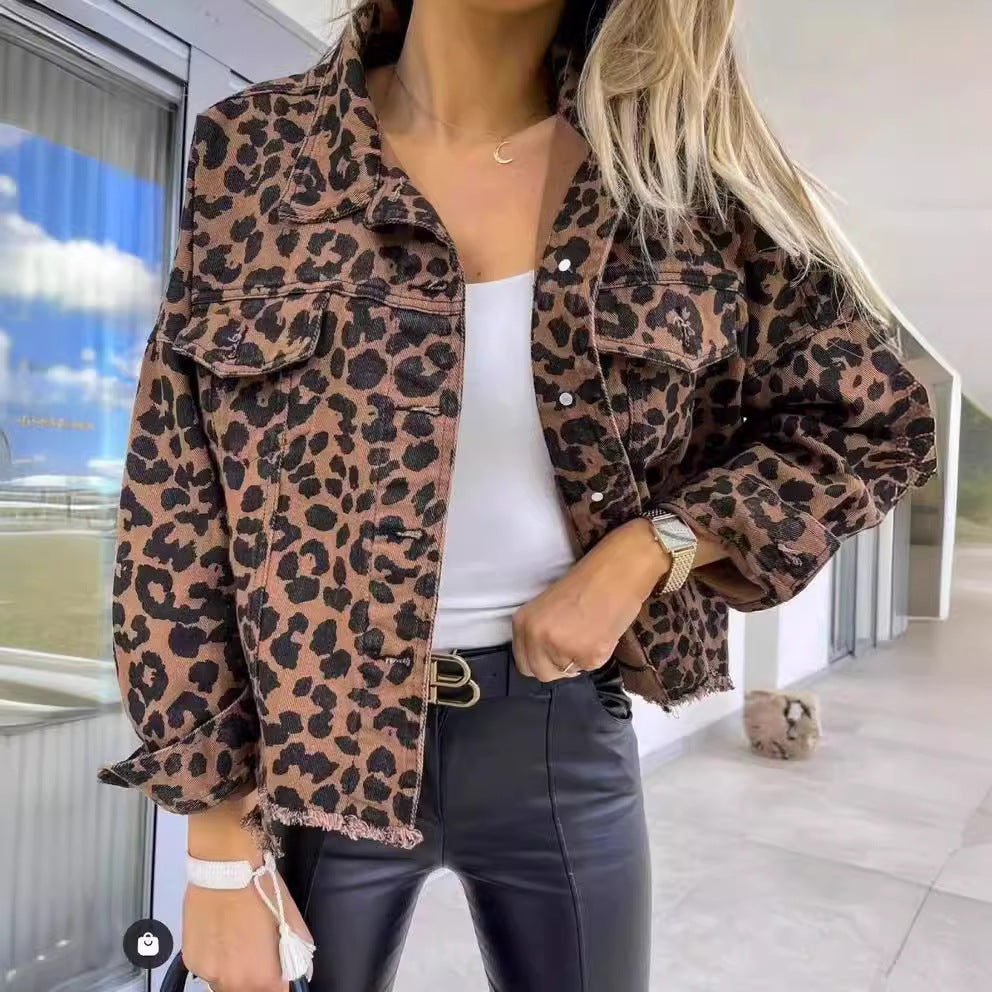 Damen Jeansjacke im angesagten Leo-Print mit lässigem Schnitt Drune