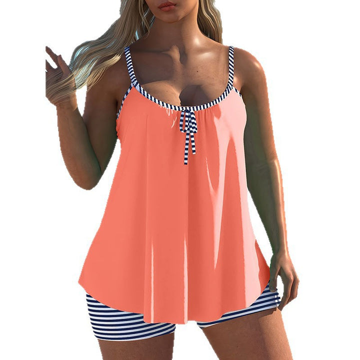 Damen luftiger Tankini mit dekorativem Spitzenelement und hoch geschnittenem Slip Drune