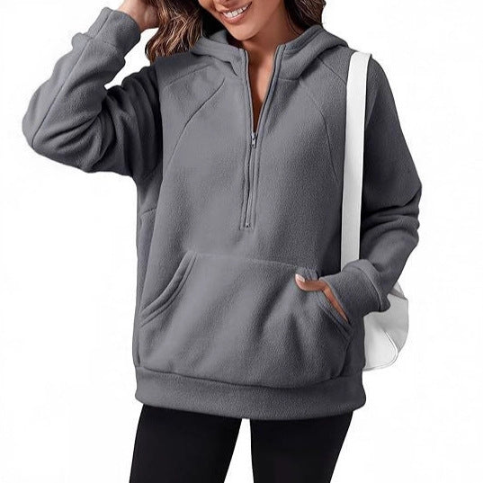 Damen Fleece Kapuzenshirt mit praktischer Kängurutasche Drune