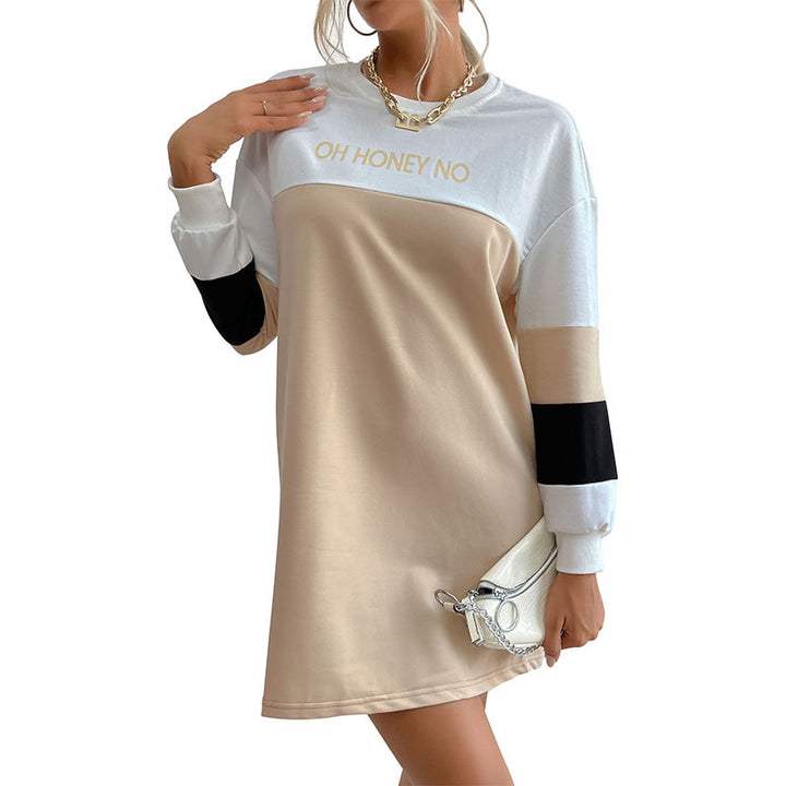 Damen Sweatkleid mit modischen Blockstreifen und elegantem Rundhalsausschnitt Drune
