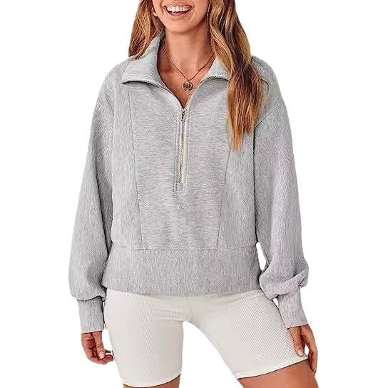 Damen sportlicher Fleece-Pullover mit Reißverschluss und lässigem Schnitt Drune