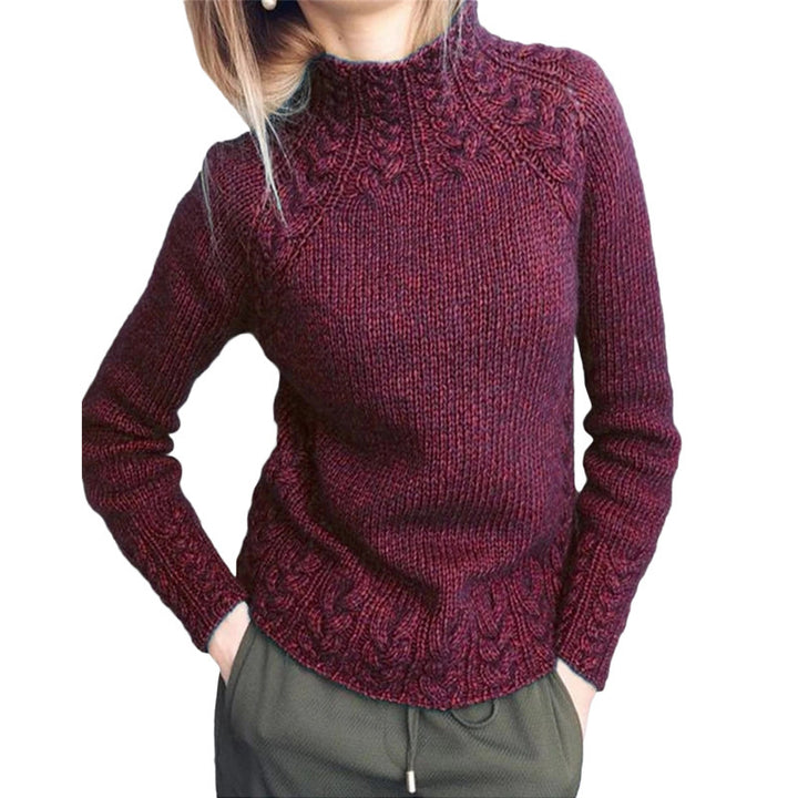 Damen nan grobgestrickter Zopfmuster-Pullover mit Stehkragen und tailliertem Schnitt Drune