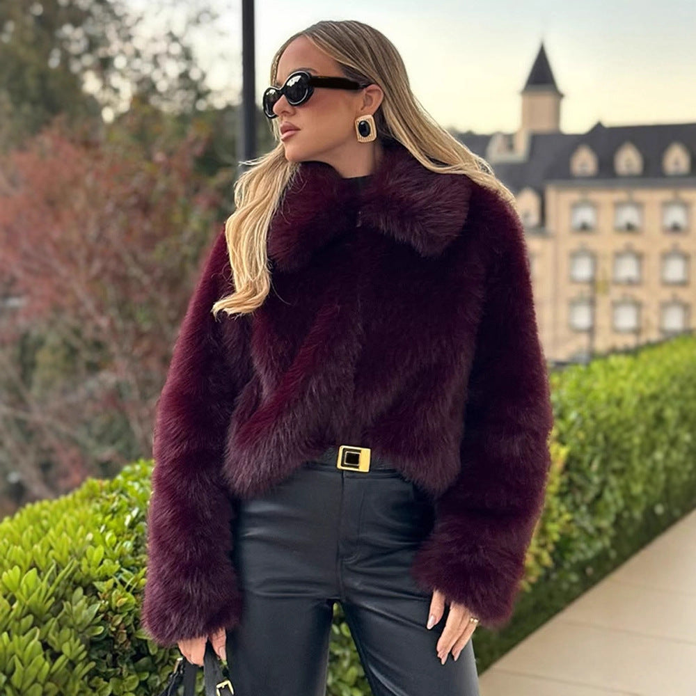 Damen Kunstpelzjacke mit voluminösen Ärmeln und elegantem Schnitt Drune
