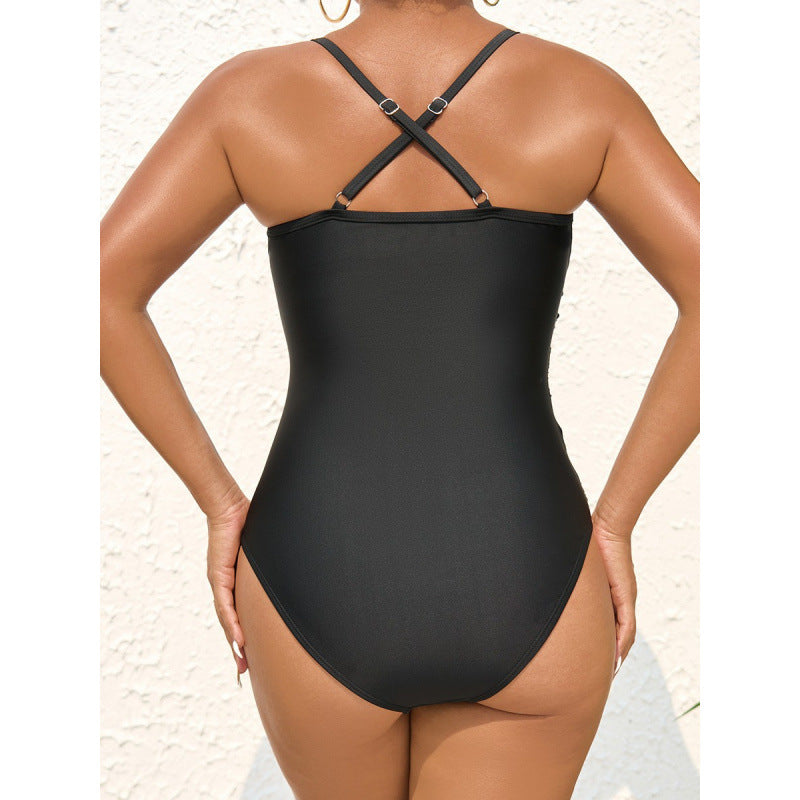 Damen eleganter Einteiler Badeanzug mit modischem Wickeldetail und schickem V-Ausschnitt Drune
