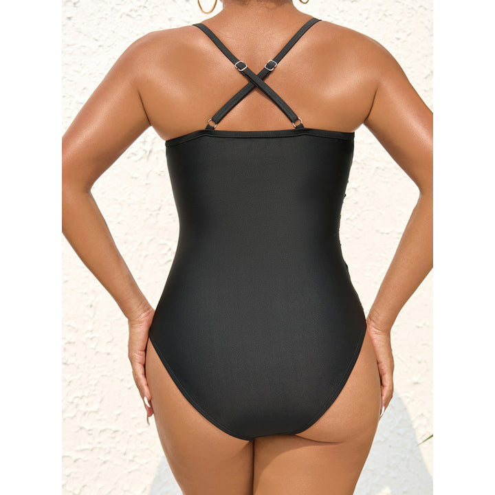 Damen eleganter Einteiler Badeanzug mit modischem Wickeldetail und schickem V-Ausschnitt Drune
