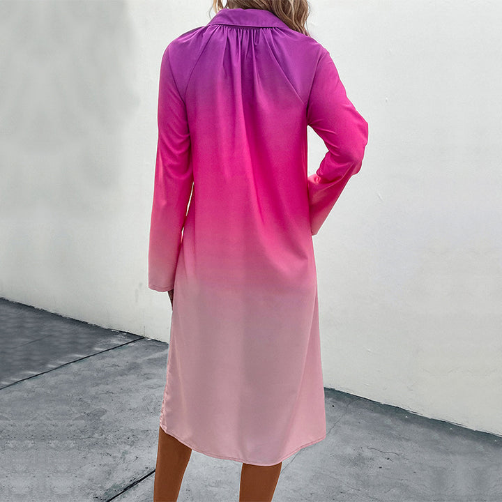 Damen Midi-Kleid mit modernem Farbverlauf und elegantem Hemdkragen Drune