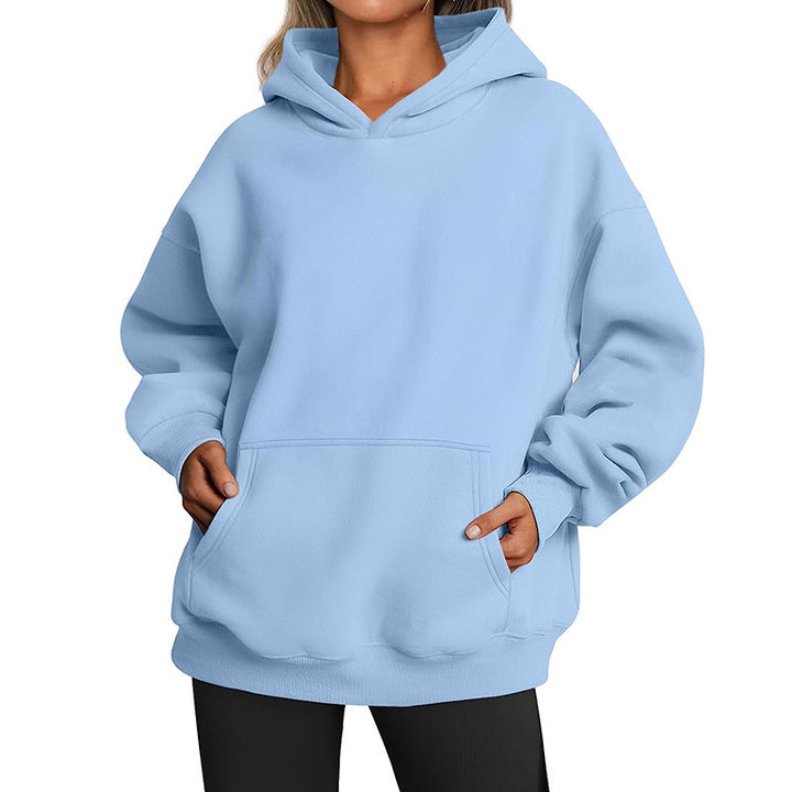 Damen nan Oversize-Kapuzenpullover mit verlängertem Rückenteil, innen angerautem Fleece und Kängurutasche Drune