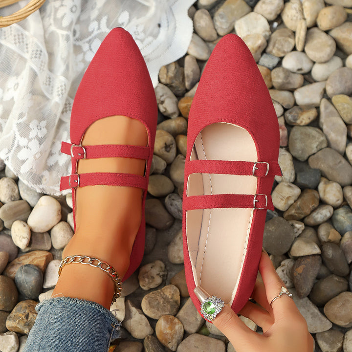 Damen nan spitze Mary-Jane Ballerinas mit doppelt verstellbaren Schnallenriemen und gepolstertem Komfortfußbett Drune
