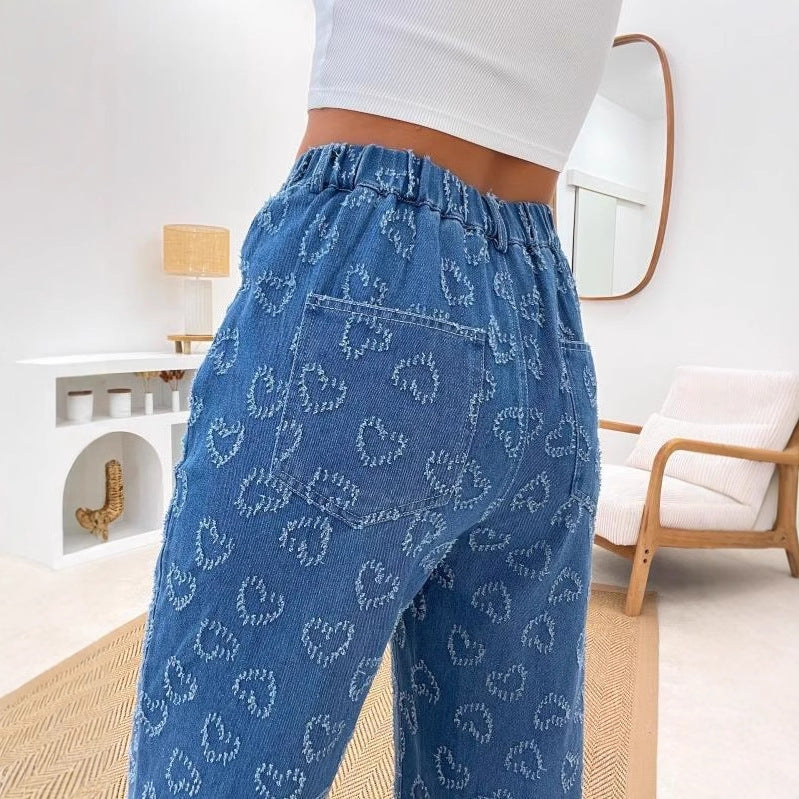 Damen High-Waist Jeans mit einzigartigem Herzchen-Muster und bequemer Passform Drune