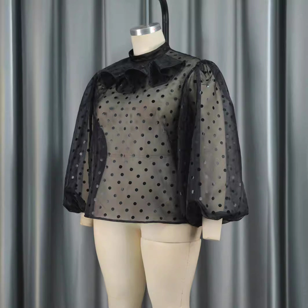 Damen Bluse mit voluminösen Puffärmeln und Polka-Dots Drune