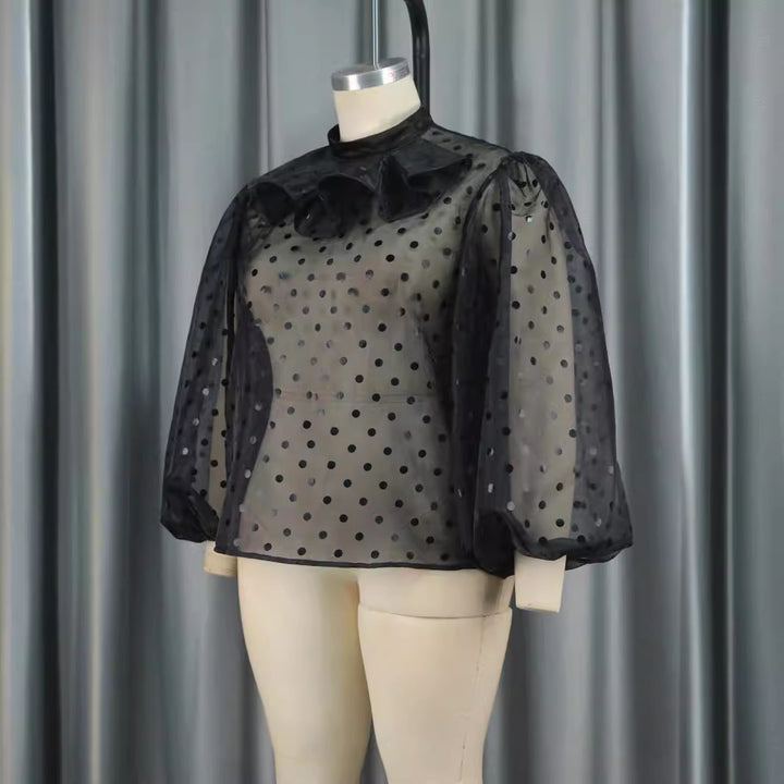 Damen Bluse mit voluminösen Puffärmeln und Polka-Dots Drune