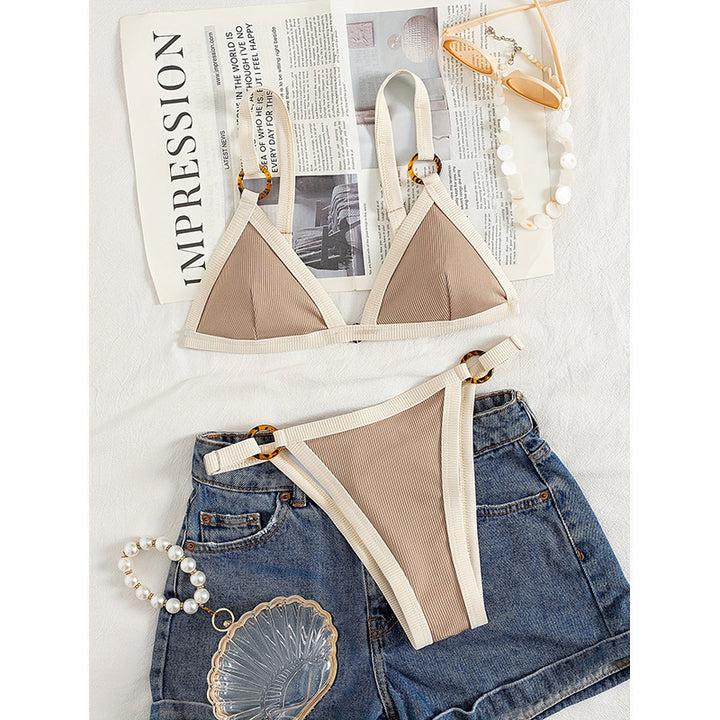 Damen Triangel-Bikini mit eleganten Ringdetails und verstellbaren Trägern Drune