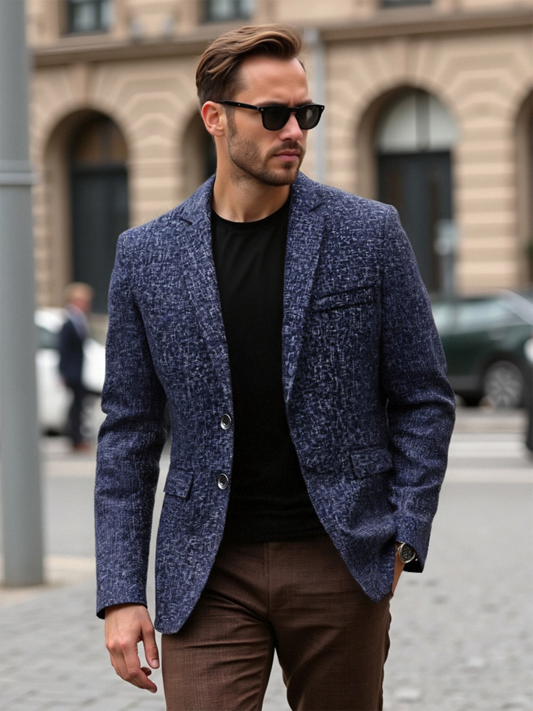 Herren eleganter strukturierten Blazer mit modernem Gewebe und stilvollen Details Drune