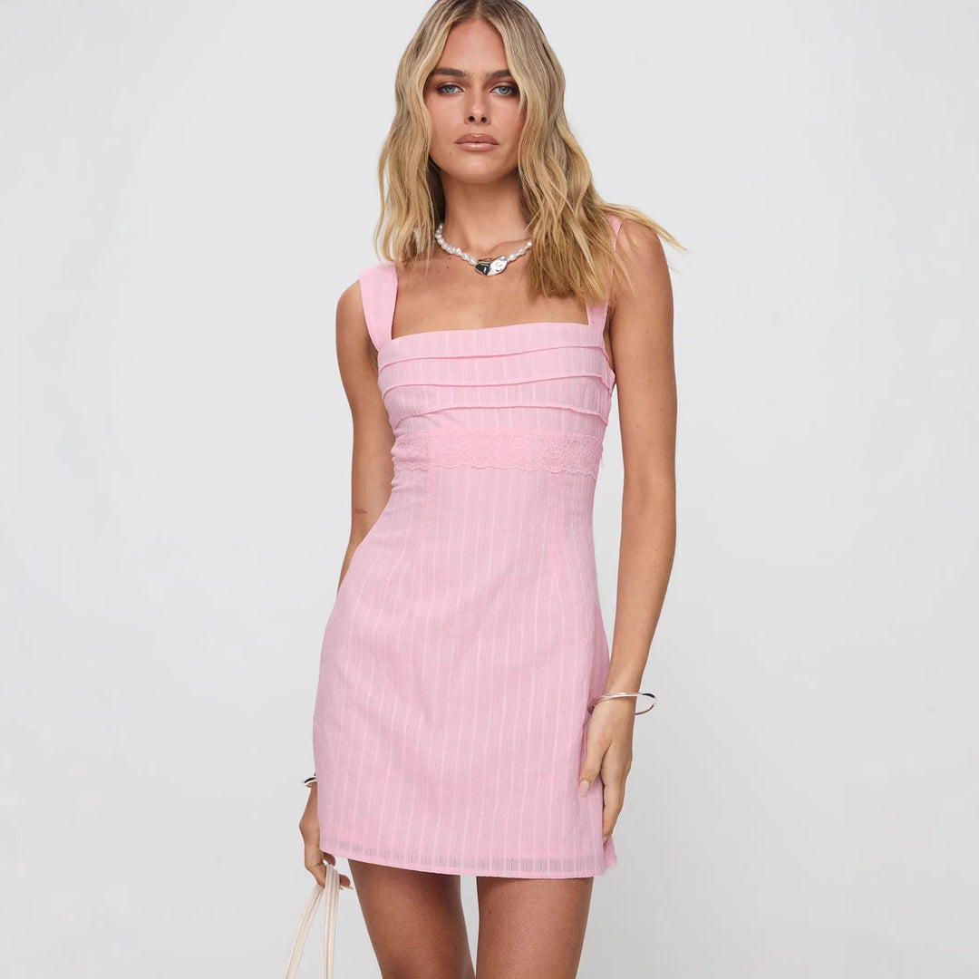 Damen Tailliertes Sommerkleid mit quadratischem Ausschnitt und feinen Streifen Drune