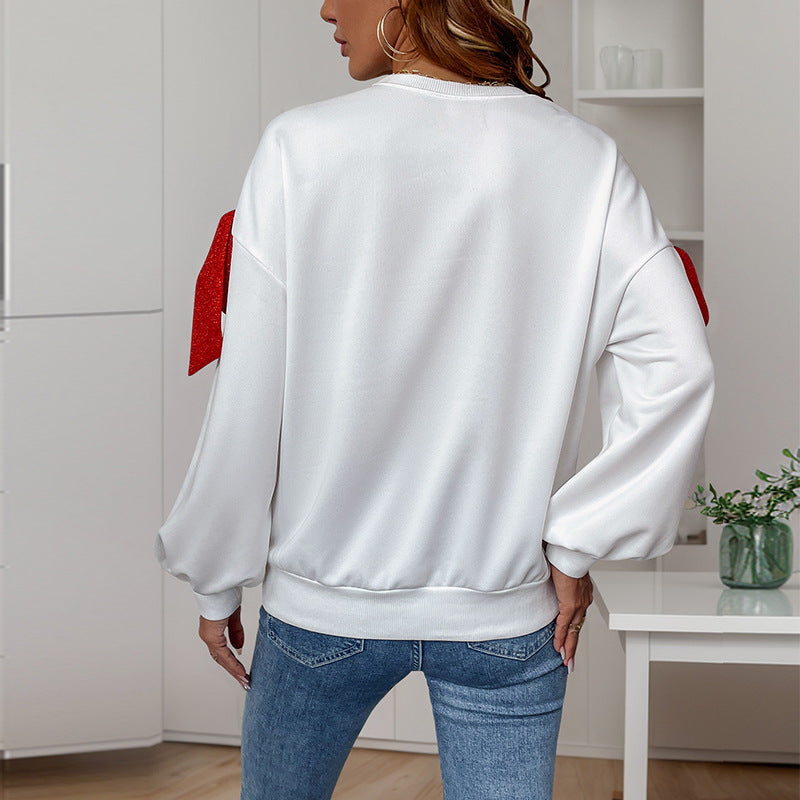 Damen Sweatshirt mit voluminösen Puffärmeln und verspieltem Schleifendesign Drune