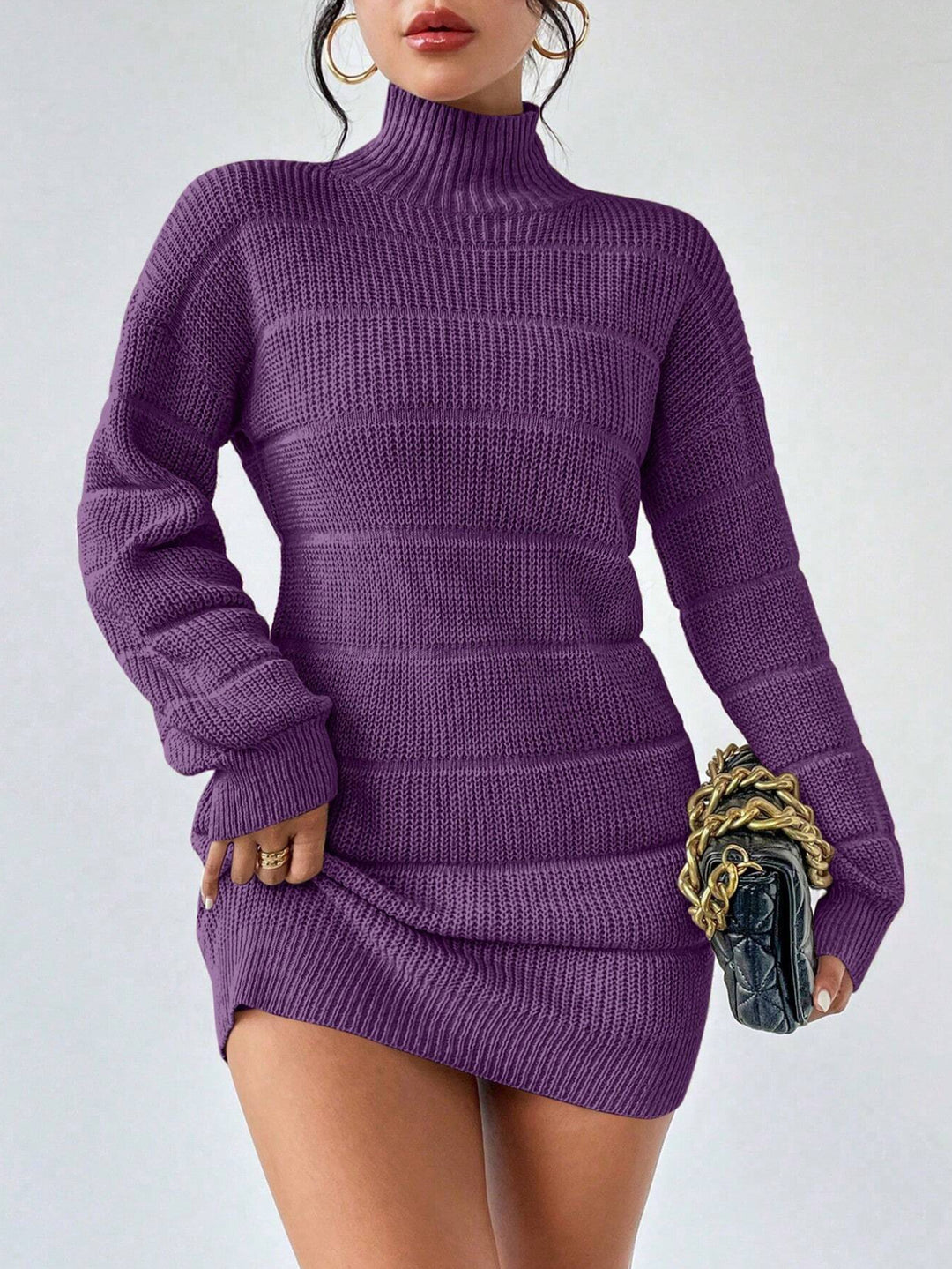Damen Strickkleid mit hohem Kragen und strukturiertem Muster Drune